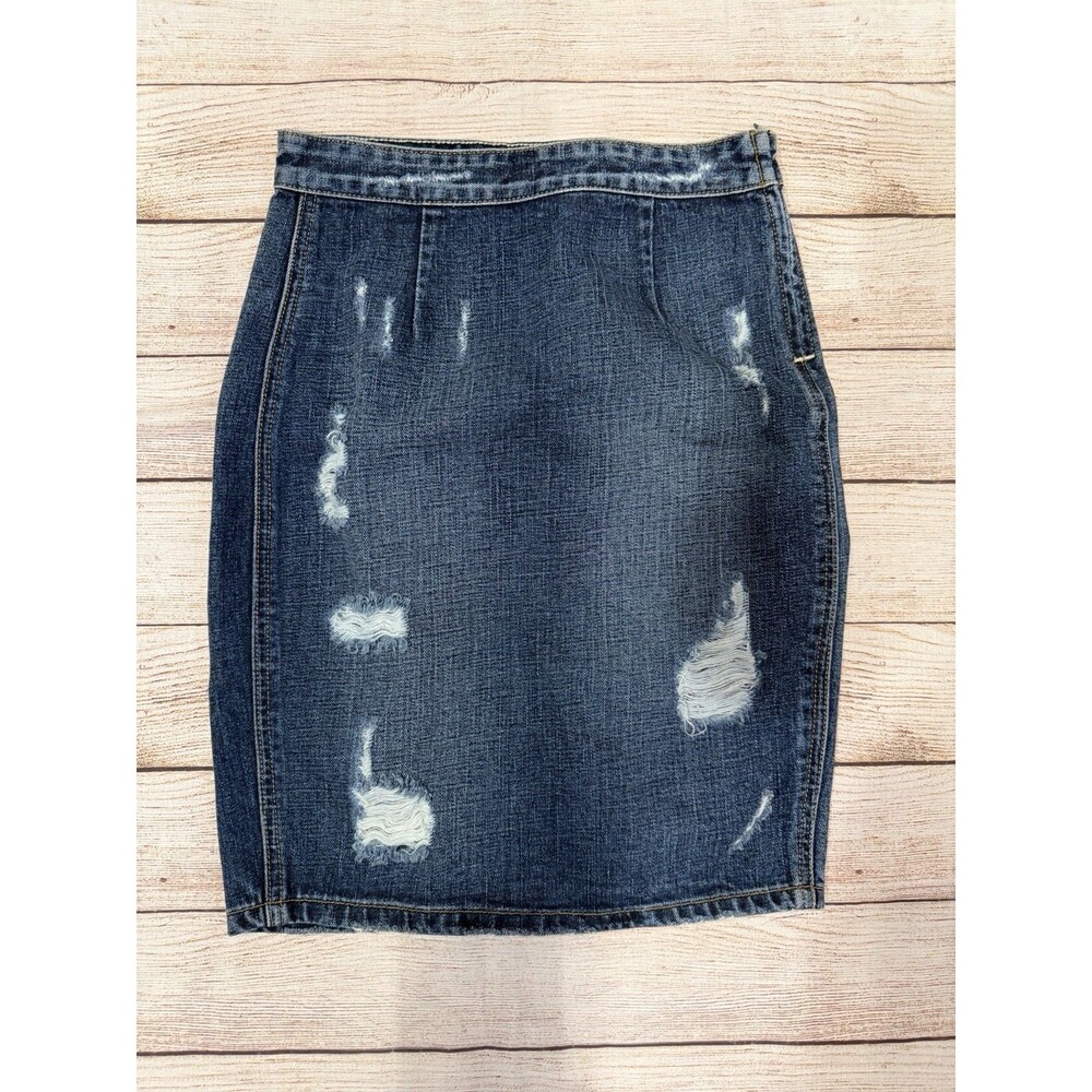 Lovers + Friends Y2K 90s Jean Denim Pencil Skirt Distressed Women’s XS